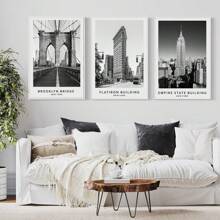 1Pc New York Travel Gift, International Cities Famous Tourist Attractions Poster Black And White Traveling Wall Art Decor Travel Aesthetic Canvas PrintsBlack And White Photos, Gallery Wall Landmark Set