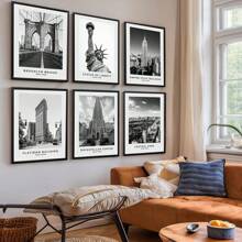 1Pc New York Travel Gift, International Cities Famous Tourist Attractions Poster Black And White Traveling Wall Art Decor Travel Aesthetic Canvas PrintsBlack And White Photos, Gallery Wall Landmark Set