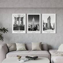 1Pc New York Travel Gift, International Cities Famous Tourist Attractions Poster Black And White Traveling Wall Art Decor Travel Aesthetic Canvas PrintsBlack And White Photos, Gallery Wall Landmark Set