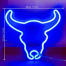 1pc 11.1x9.9in (Approx. 28x25.3cm) USB/Battery Powered LED Neon Sign Pink Bull Head Wall Decor, Suitable For Bedroom, Room, Wedding, Bar, Cow Party Decoration, Blue - Multicolor - View 4