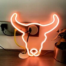 1pc 11.1x9.9in (Approx. 28x25.3cm) USB/Battery Powered LED Neon Sign Pink Bull Head Wall Decor, Suitable For Bedroom, Room, Wedding, Bar, Cow Party Decoration, Blue - Multicolor - View 8