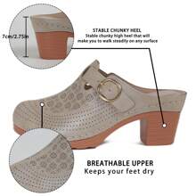 Ecetana Elegant Heels For Women.Women's High-Heeled Apricot Mules, Platform Sandals For Women Comfortable Wedge Sandals, Hollow Out Design, Perforated Closed Toe Slip On Sandals. Perfect For Casual Outdoor Sandals, Women's Slide Sandals With Heel Cushion Dress Shoes Casual Summer.Women Slide Sandals With Heel For Beach, Pool, Garden - 杏色 - 查看 4