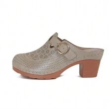 Ecetana Elegant Heels For Women.Women's High-Heeled Apricot Mules, Platform Sandals For Women Comfortable Wedge Sandals, Hollow Out Design, Perforated Closed Toe Slip On Sandals. Perfect For Casual Outdoor Sandals, Women's Slide Sandals With Heel Cushion Dress Shoes Casual Summer.Women Slide Sandals With Heel For Beach, Pool, Garden - 杏色 - 查看 5