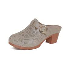 Ecetana Elegant Heels For Women.Women's High-Heeled Apricot Mules, Platform Sandals For Women Comfortable Wedge Sandals, Hollow Out Design, Perforated Closed Toe Slip On Sandals. Perfect For Casual Outdoor Sandals, Women's Slide Sandals With Heel Cushion Dress Shoes Casual Summer.Women Slide Sandals With Heel For Beach, Pool, Garden - 杏色 - 查看 2