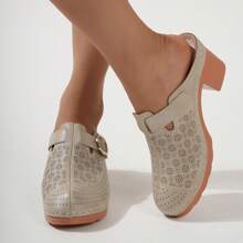 Ecetana Elegant Heels For Women.Women's High-Heeled Apricot Mules, Platform Sandals For Women Comfortable Wedge Sandals, Hollow Out Design, Perforated Closed Toe Slip On Sandals. Perfect For Casual Outdoor Sandals, Women's Slide Sandals With Heel Cushion Dress Shoes Casual Summer.Women Slide Sandals With Heel For Beach, Pool, Garden - 杏色 - 查看 8