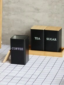3 件装方形锡盒套装，带竹盖，适用于咖啡、糖、茶 - 方形金属锡罐，密封金属锡容器储物盒，用于整理和食品储藏室展示 - 彩色 - 查看 4