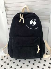 1pc Cute Simple Corduroy School Backpack For Students, Girls