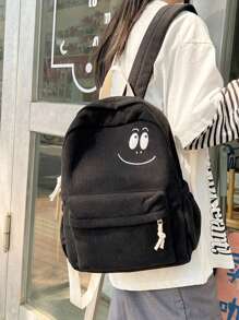 1pc Cute Simple Corduroy School Backpack For Students, Girls