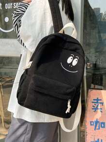 1pc Cute Simple Corduroy School Backpack For Students, Girls