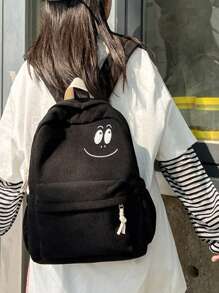 1pc Cute Simple Corduroy School Backpack For Students, Girls