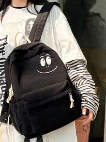 1pc Cute Simple Corduroy School Backpack For Students, Girls