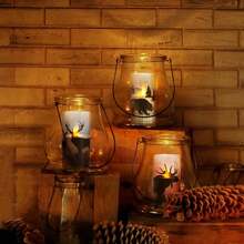 3pcs Flameless Led Real Glass Remote Candles With Deer Moose Bear Decal, 3" X6" Flickering Battery Operated Timer Pillar Candles For Halloween, Christmas, Party Decor(Long Life 450H) - Multicolor - View 5