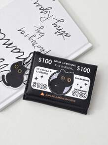 招财猫钱包可装学生证校园卡银行卡驾驶证和身份证（韩版）真皮招财猫钱包韩国学生餐卡校园卡银行卡驾驶证圣诞节礼物礼物感恩节Y2K复古 - 黑色 - 查看 10