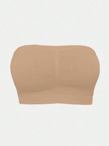 1件装加大码女士无缝无钢圈文胸，全罩杯舒适透气抹胸式文胸 - 杏色 - 查看 7