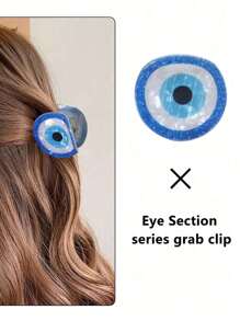 Clipe de Unha Acrílico com Estampa de Olho Azul Médio, Adequado para Uso Diário, Criativo, Elegante e Único, Acessório de Cabelo, Clipe de Cabelo, Clipes de Unha, Presilha de Cabelo, Clipe de Mandíbula