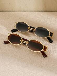 2 件装女士椭圆形镜框经典复古精致时尚眼镜组合适合度假装扮街拍宴会装饰 - 彩色 - 查看 6