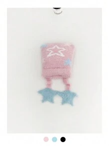 1 件 Y2K 3D 星形针织动物角针织帽，新款可爱蓬松星形图案保暖针织帽，小众设计耳罩，秋冬针织帽女士，厚实保暖手工拉法帽 - 彩色 - 查看 14