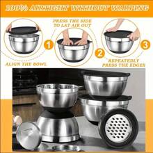 26pcs Mixing Bowl With Lid, Stainless Steel Mixing Bowl With 3 Grater Attachments, Metal Nesting Bowl And Black Airtight Lid, For Baking/Cooking