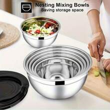 26pcs Mixing Bowl With Lid, Stainless Steel Mixing Bowl With 3 Grater Attachments, Metal Nesting Bowl And Black Airtight Lid, For Baking/Cooking