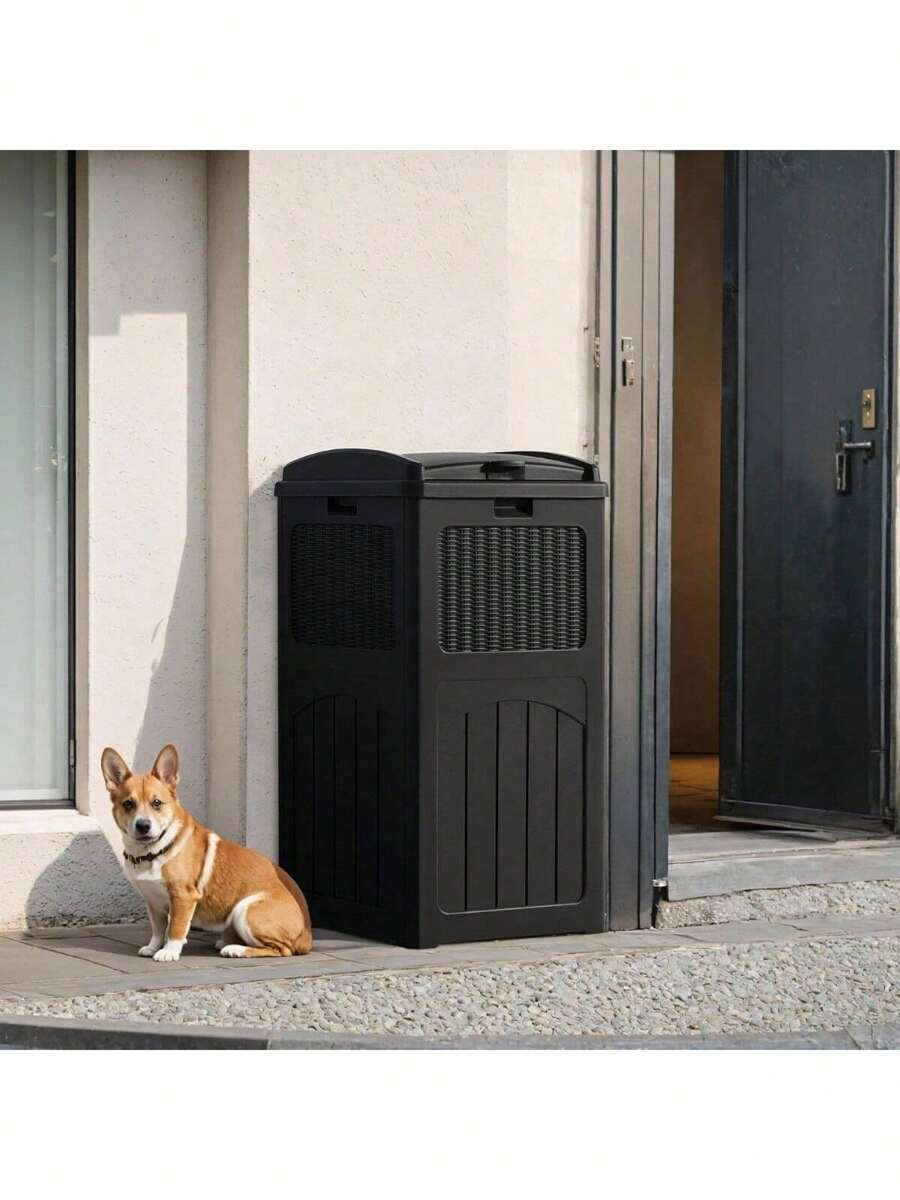 30 Gallon Trash Can, Resin Outdoor Garbage Can With Lid, Waterproof