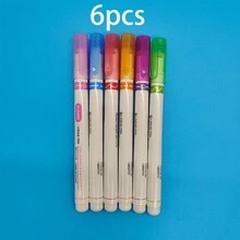 Bộ 6 bút dạ quang cong đa năng, thân PE nhẹ, thuận cả hai tay, hình tròn có nắp tháo rời, nhiều họa tiết cong thích hợp để ghi chú và tô màu - Nhiều màu - Xem 9