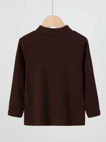 Long Sleeve T-Shirt For Boys, Thickened Crew Neck Casual All-Match Tee, For Spring, Autumn & Winter - Chocolate Brown - View 2