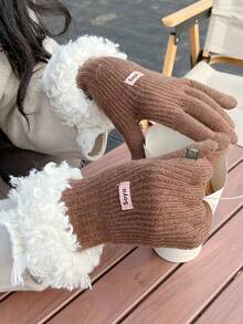 1 双女士秋冬保暖触屏针织手套，分指，适合骑行，防风 - 彩色 - 查看 10