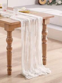 1/2/3 件白色褶皱桌旗，透明乡村风格粗棉布桌布，折叠式桌旗桌布，适用于节日生日婚礼节日婴儿淋浴圣诞节 2025 新年家庭派对房间餐桌装饰桌布、桌旗、浪漫派对餐桌装饰 - 白色 - 查看 2