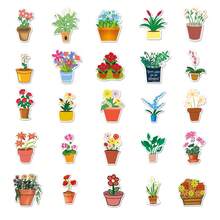 50 miếng dán hoạt hình hoa và cây cho hành lý, sổ tay, ván trượt, máy tính xách tay, miếng dán trang trí chống thấm nước - Màu Mù tạt vàng - Xem 3