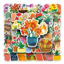 50 miếng dán hoạt hình hoa và cây cho hành lý, sổ tay, ván trượt, máy tính xách tay, miếng dán trang trí chống thấm nước - Màu Mù tạt vàng - Xem 1