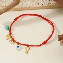 1 件女士手链金色不锈钢海豚镀 18K 镀金釉眼吊坠复活节礼物时尚简约波西米亚设计女士优雅弹性手链手工编织手链适合日常佩戴适合折叠适合送礼 - 彩色 - 查看 2