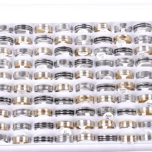 Set de 20 anillos de acero inoxidable con rayas de moda para mujeres y hombres, de colores mixtos, joyería simple perfecta para variedad de estilos y regalos - 20 anillos de acero inoxidable rayados - Ver 3