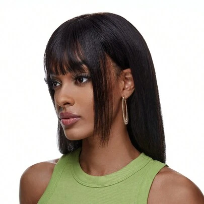 Tóc giả kẹp 8x12 làm từ tóc thật Tóc thật 10 inch làm thủ công & chế tác bằng máy Đế thoáng khí Tóc giả trông tự nhiên cho tóc mỏng Kiểu tóc thẳng Buộc nửa tay