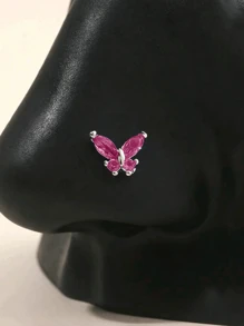 1 chiếc khuyên mũi hình bướm màu xanh dương, hình chữ L, cỡ 20G, thích hợp cho nữ, quà tặng ngày Valentine, ngày của Mẹ. - Bạc hồng đỏ - Xem 5
