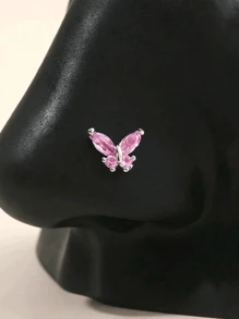 1 chiếc khuyên mũi hình bướm màu xanh dương, hình chữ L, cỡ 20G, thích hợp cho nữ, quà tặng ngày Valentine, ngày của Mẹ. - Bạc hồng đỏ - Xem 4
