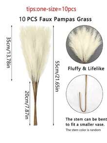Gói 10 bó cỏ Pampas nhân tạo, trang trí nội thất cho phòng khách, bàn ăn, tủ trưng bày, sàn nhà - Nhiều màu - Xem 7