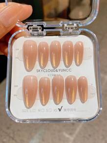 10 件手工金属美甲装饰套装，杏仁形金色闪光猫眼效果，适合学生和孕妇，日常和派对佩戴按压式指甲美甲用品 - 彩色 - 查看 6