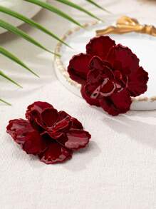 1 Pair Vintage Golden Geometric Textured Asymmetric Flower And Leaf Design Earrings, Accessory Gift For Women Valentines