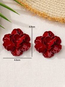 1 Pair Vintage Golden Geometric Textured Asymmetric Flower And Leaf Design Earrings, Accessory Gift For Women Valentines