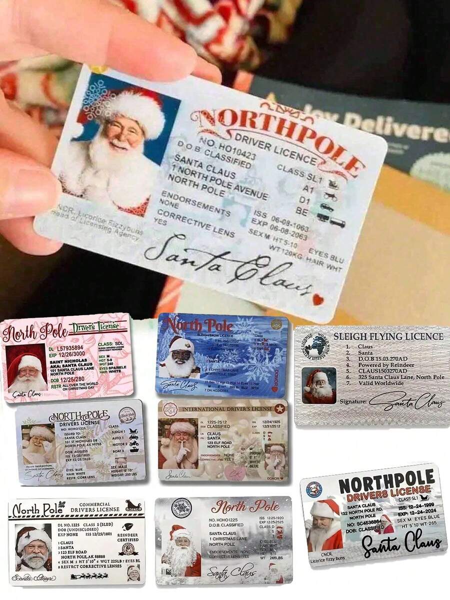 1 个圣诞老人虚拟执照、圣诞游戏道具、雪橇驾驶执照、圣诞老人游戏道具、圣诞装饰、新奇、便宜物品、圣诞节 - 彩色 - 查看 1