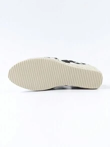 Giày cao gót đế xuồng kẻ sọc cho nữ, giày sandal đế xuồng buộc dây mũi tròn - Đen và trắng - Xem 9