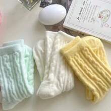5 双女士毛绒冬季袜子，舒适针织中筒设计，柔软、温暖、有弹性，秋冬保暖袜，纯色地板袜，女士礼物 - 彩色 - 查看 4