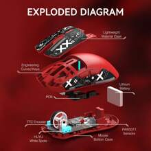 ATTACK SHARK 11键无线游戏鼠标，带防滑贴，59克超轻，RGB充电底座，PixArt PAW3311传感器，蓝牙/2.4G无线/有线电脑鼠标，22000 DPI，5个可编程按键，2026圣诞/新年/节日/圣诞特别版/儿童/家庭礼物 - 紅色 - 查看 8