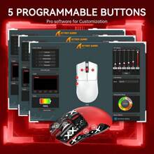 ATTACK SHARK 11键无线游戏鼠标，带防滑贴，59克超轻，RGB充电底座，PixArt PAW3311传感器，蓝牙/2.4G无线/有线电脑鼠标，22000 DPI，5个可编程按键，2026圣诞/新年/节日/圣诞特别版/儿童/家庭礼物 - 紅色 - 查看 10