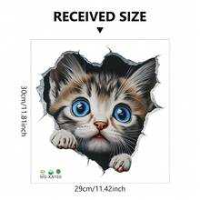 1 件创意 3D 墙壁破壁贴花，撕下即可粘贴可爱猫咪墙贴，可移除动物墙贴适用于浴室卧室客厅办公室居家房间装饰 - 彩色 - 查看 8