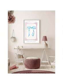 Framed Wall Art Nursery Decor Grandmillennial Poster Blue Watercolor Bow Nursery Floral Printable Canvas Wall Art - Frame-style-4 - View 1