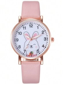 Cartoon Cute Rabbit Watch For Girl, Quartz Style + Rabbit Charm Bracelet, Suitable As Gift For Students - Pink - View 3