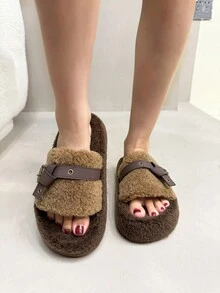 Dép đế dày mùa đông mới 2024 cho nữ, Dép đế xuồng lưới cho người nổi tiếng mùa thu, Dép cao gót 4cm cho quý cô công sở 35-40 EU - Màu Khaki - Xem 1