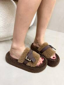 Dép đế dày mùa đông mới 2024 cho nữ, Dép đế xuồng lưới cho người nổi tiếng mùa thu, Dép cao gót 4cm cho quý cô công sở 35-40 EU - Màu Khaki - Xem 4