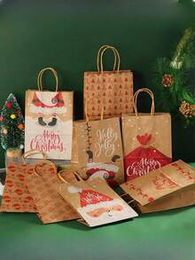 12 个随机款式圣诞礼品纸袋散装带手柄包装圣诞圣诞礼品袋圣诞礼品篮圣诞礼品袋 - 圣诞礼物袋节日礼物 - 牛皮紙系列 - 查看 2